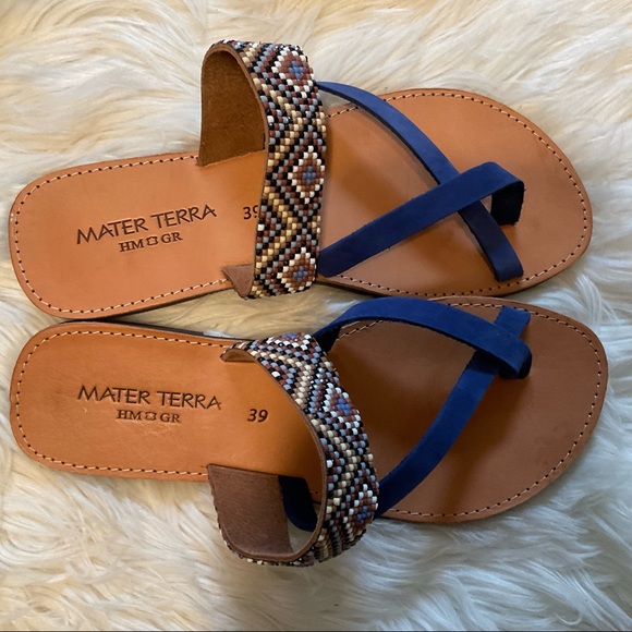 Mater Terra Boho Southwestern Aztec Greek Handmade Sandals Size 39 (US 8) - Picture 2 of 6
